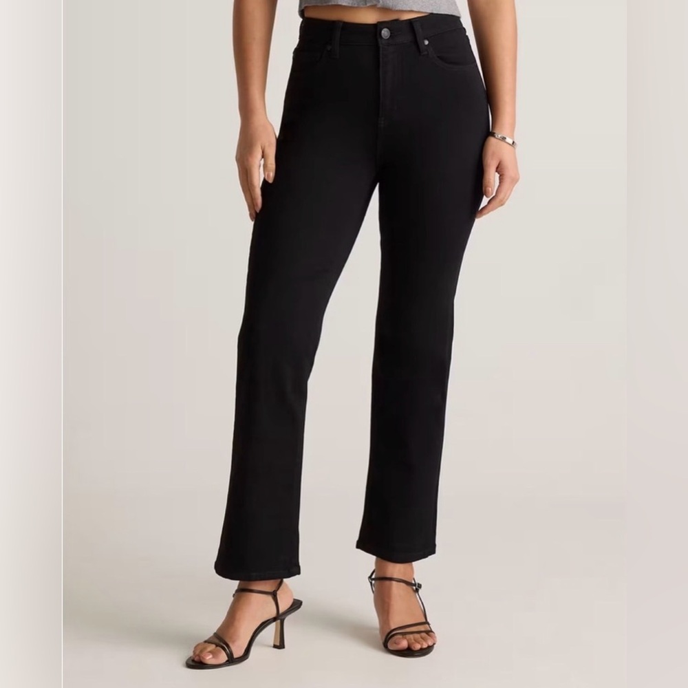 Quince Bella Stretch Straight Jeans Faded Black High Rise Stretch Denim Size 26